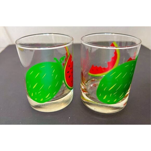 2 Vintage Watermelon Glasses, Lowballs, Cocktail Glasses EVC - Picture 5 of 11